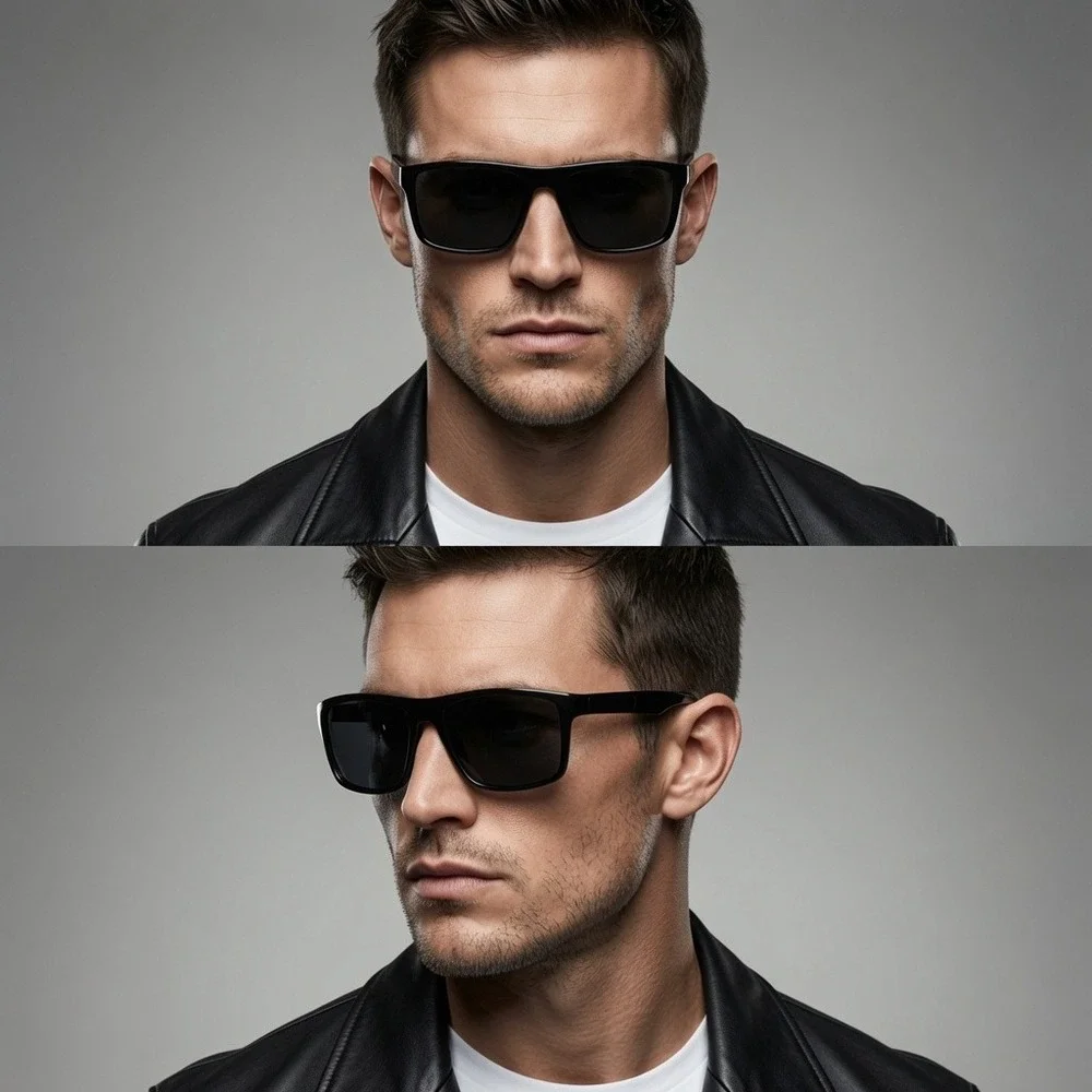 Men's Dark Black Frame Sunglasses Square Fashion Sun Glasses Polarized Light New